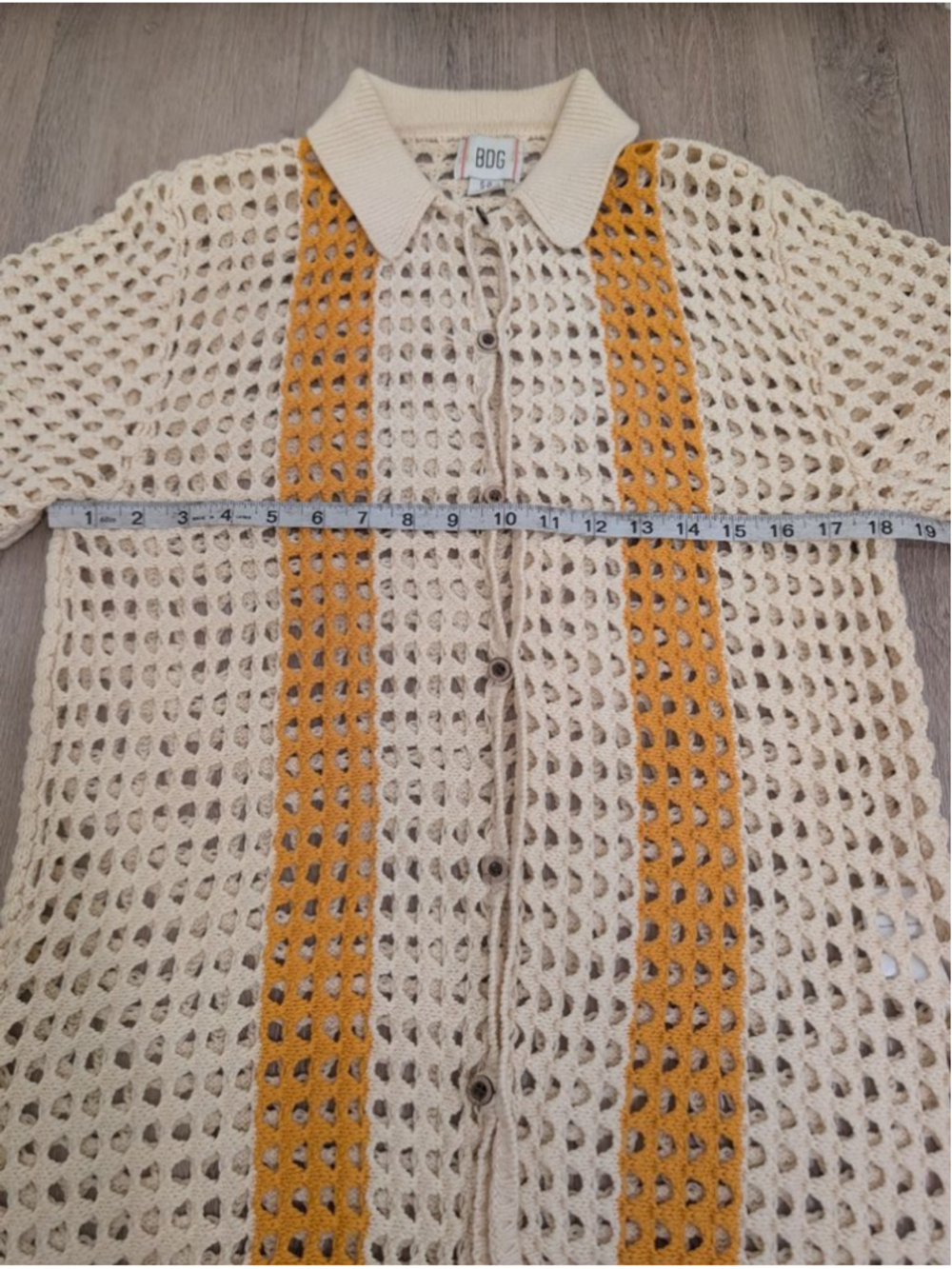 BDG Urban Outfitters Crochet Open Knit Resort Wear Collared Polo Shirt Boyfriend - Picture 7 of 8